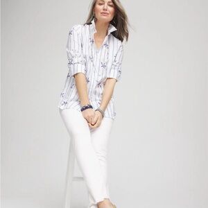 Chico's White Girlfriend no stain,  fray hem ankle jeans .  NWOT